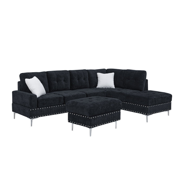 L-Shaped Sectional Sofa With Chaise And Storage Ottoman, Includes 2 Pillows