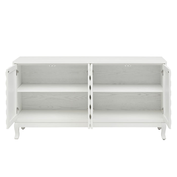 Elegant Sideboard With Sophisticated Wavy Pattern Doors And Arched Groove Design, Adjustable 4 Door Layout