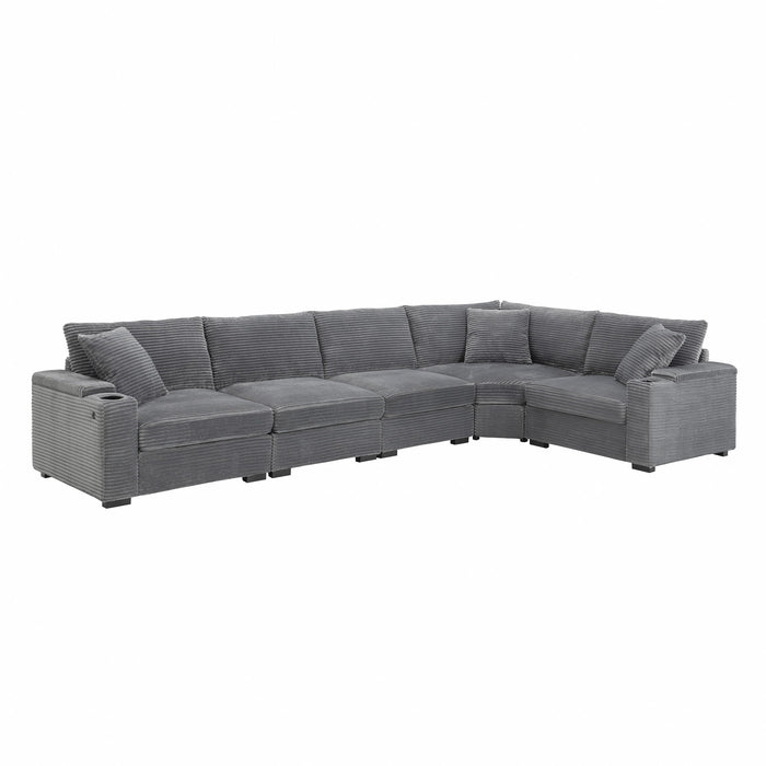 Convertible L Shaped Sectional Corner Couch With Armrest Storage Cup Holders USB Charger, Irregular Corner Oversized Comfy Modular Sofa