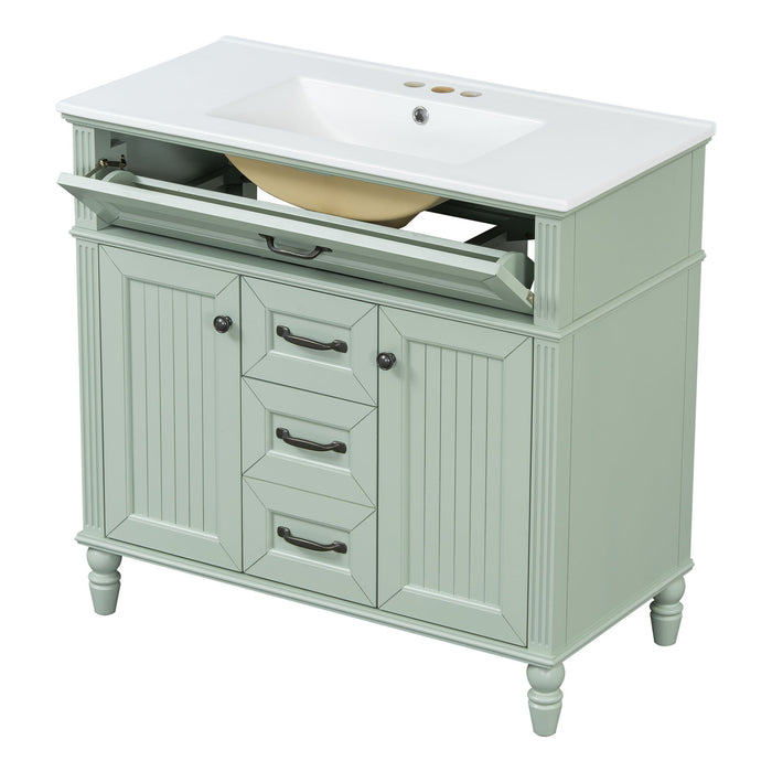 Bathroom Vanity With Sink, Flip-Out Top Drawer, Soft Close Doors, 2 Storage Drawers