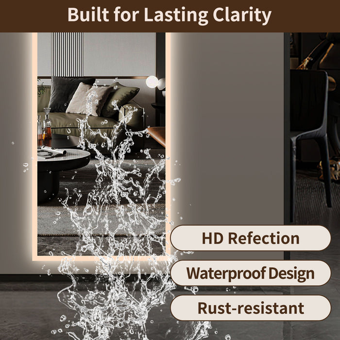 LED Full Length Wall Mirror With Symmetrical Arch Design, Dimmable 3 Color Temperature Lighting - Silver