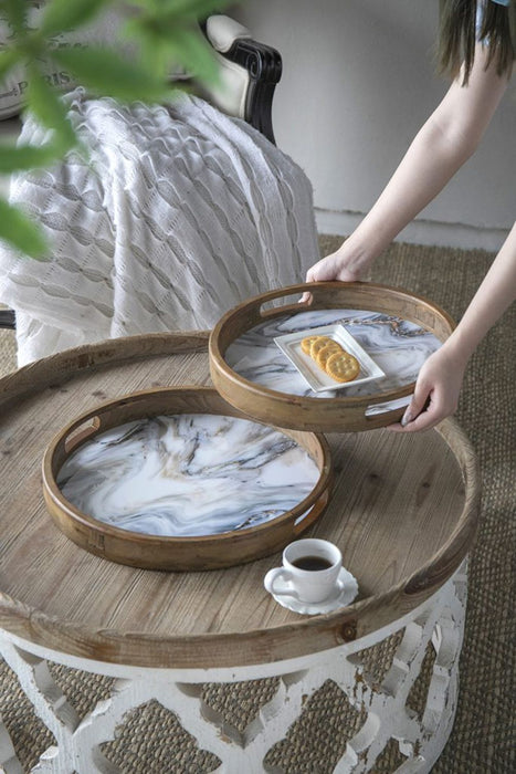 French Country Home Decor Collection (Includes An Artificial Plant, Vase, Trays, Stool And Side Table) (Set of 5) - Multicolor