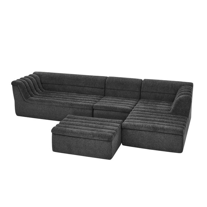 U-Shaped Modular Sectional Sofa With Chaise And Movable Ottoman With Wave-Shaped Armrest
