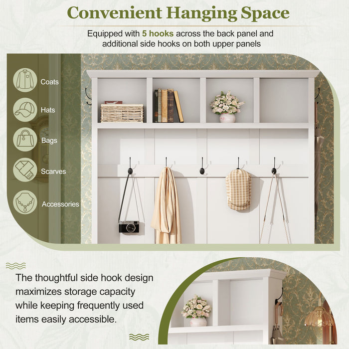 Hall Tree With Storage Bench Mudroom Coat Rack With 6 Hooks