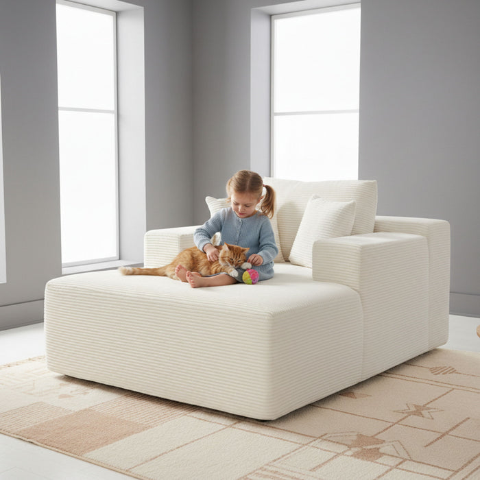 Convertible Chaise Lounge Chair With Wide Armrest & Throw Pillows