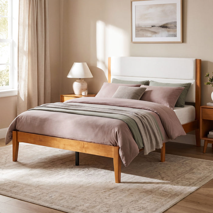 Platform Bed Frame With Upholstered Headboard, Slat Support
