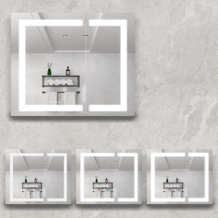 36" X 30" Medicine Cabinet With LED Vanity Mirror, Anti-Fog Recessed Or Surface Mount Bathroom Double Door Large Storage 3000K~6000K Bright Lighted Aluminum Storage Cabinet With Touch Switch - Silver