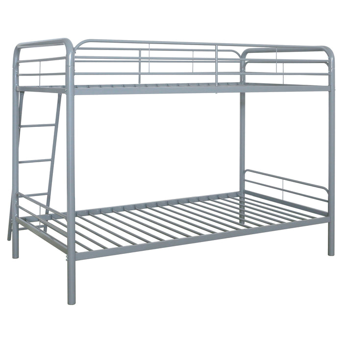 Long Beach - Twin Over Twin Bunk Bed With Built In Guardrails And Angled Ladder - Silver
