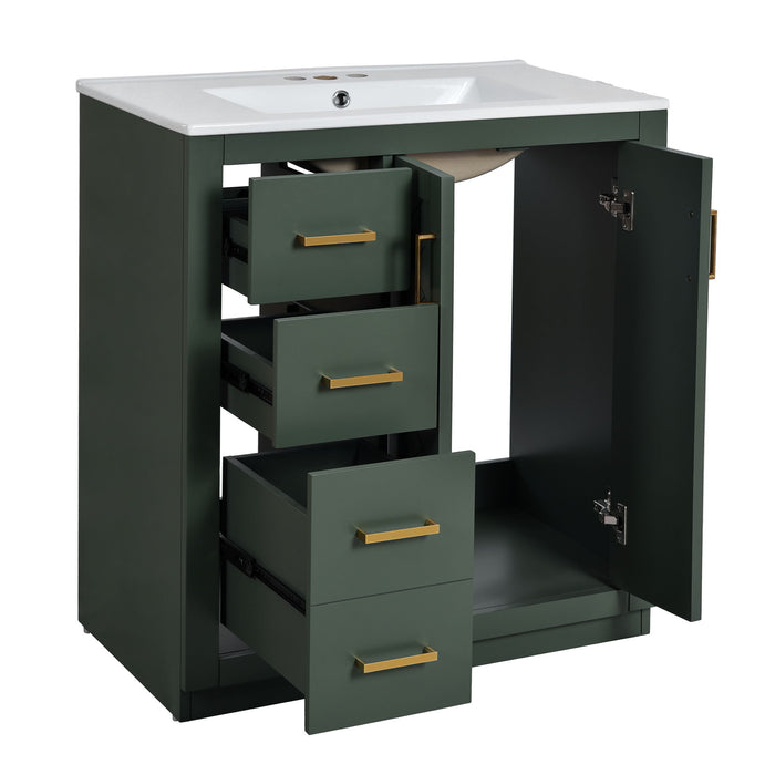 Ceramic Sink Combo, Freestanding Vanity Set With 3 Drawers & Soft Closing Doors