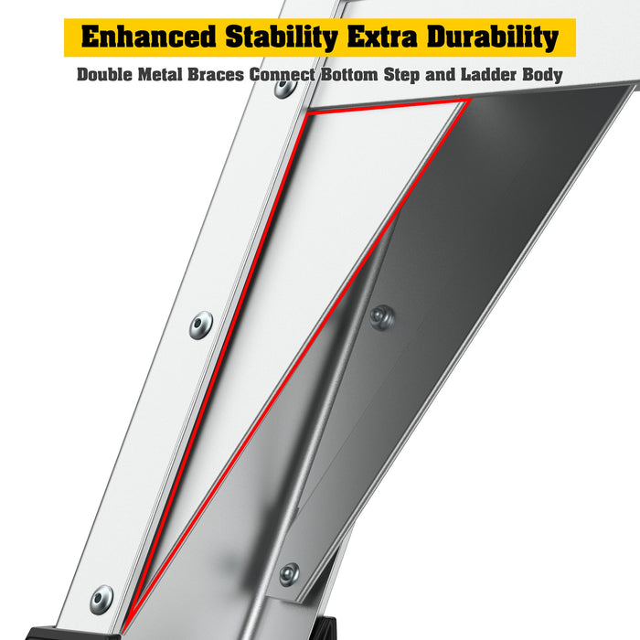 Heavy Duty Aluminum Rolling Platform Ladder With Steps, 375Lbs Capacity