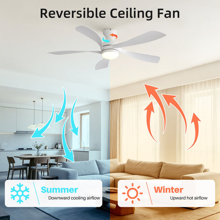 52" Ceiling Fan With 3 Color Dimmable LED Light, DC Reversible Motor, 6 Speed Settings
