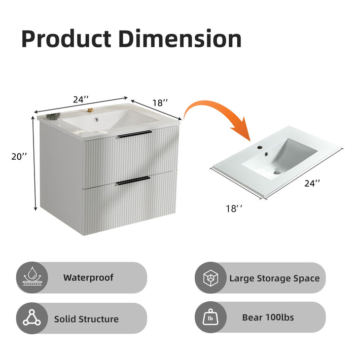 Modern Wall Mounted Floating Bathroom Vanity With Sink And Drawers