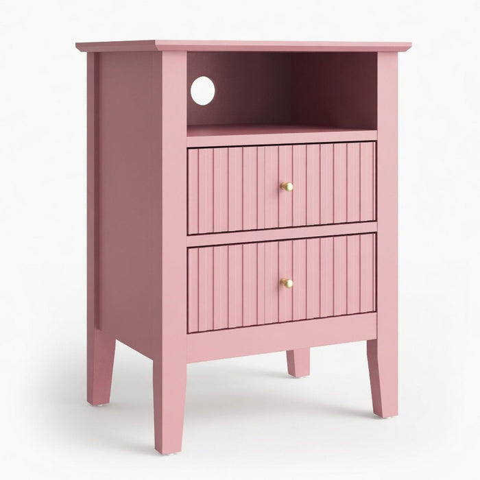 Fluted Nightstand With 2 Drawers