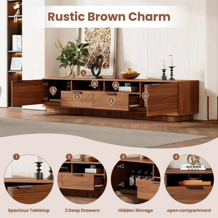 TV Stand, Entertainment Center With Deep Drawers, Cable Management & Soft Closing Hinges