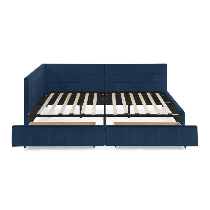 Elegant Design Storage Upholstered Tufted Bed Frame With Backrest And Armrests