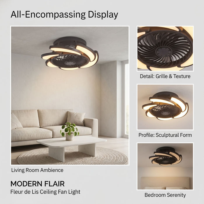 Bladeless Ceiling Fan With Remote Control, 6 Speeds Dimmable Light, Enclosed Low Profile For Living Room - Black