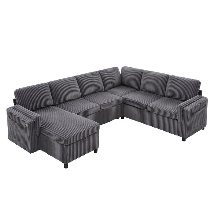 Convertible U-Shaped Sectional Sofa Bed With USB Ports And Storage