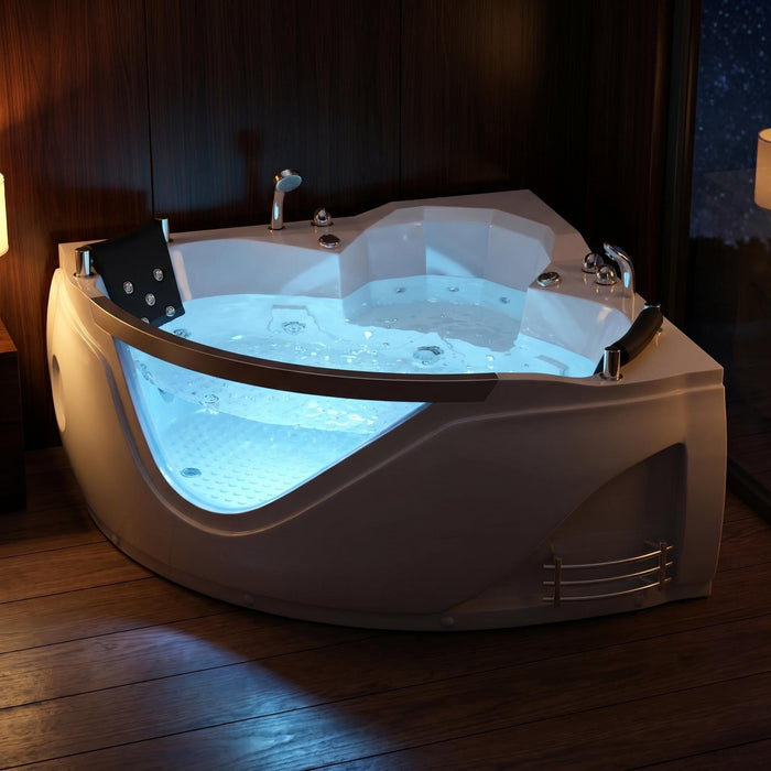 Xavier - Double Corner Massage Bathtub, Equipped With Gfci Plug And Ul Certified Water Pump, Upc Certified Drain - Milk White