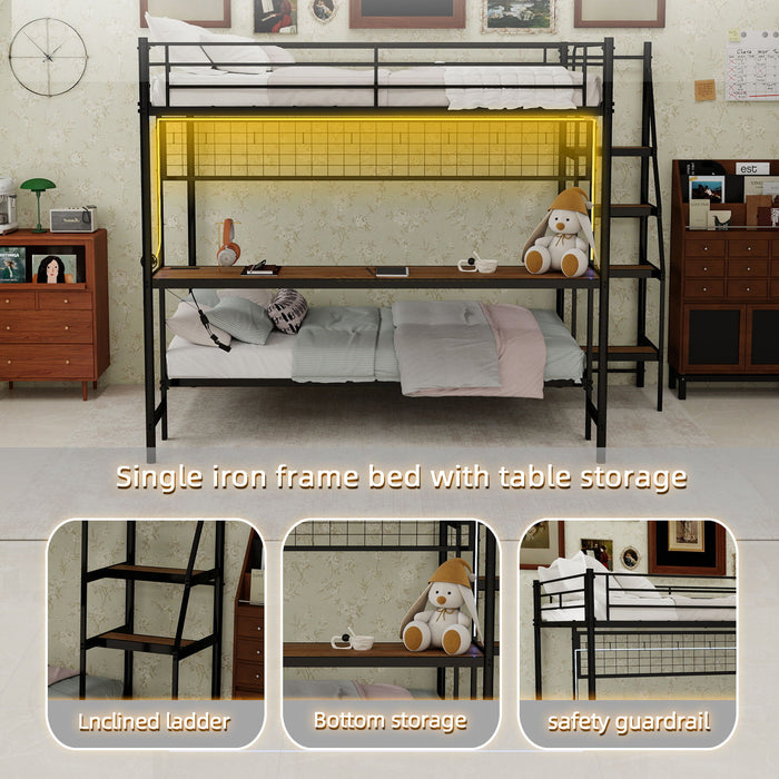 Bunk Bed With Built In Desk And LED Lighting