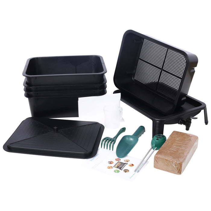 Eco Friendly 5 Layer Worm Compost Bin With 50L Capacity, Easy Setup Plastic Worm Farm Kit - Black
