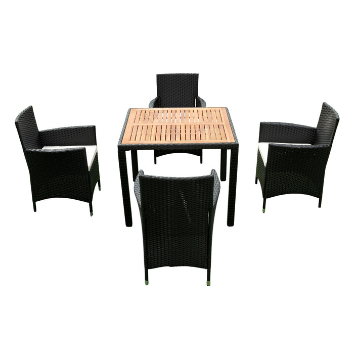 Outdoor Patio Wicker Dining Set With Acacia Wood Top