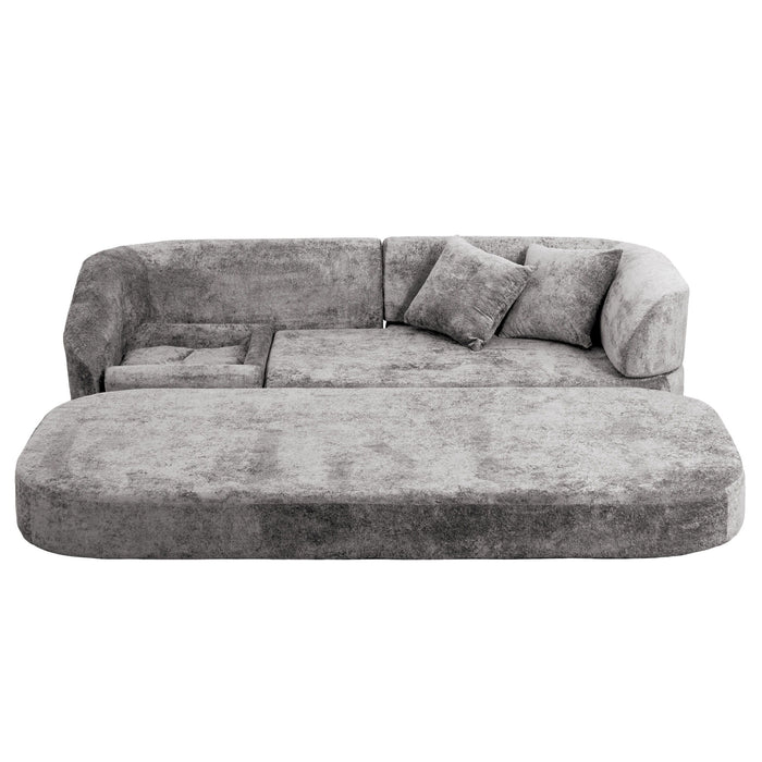3 Seater Sofa With Built In Pet Bed Nook, Curved Design And 2 Throw Pillows