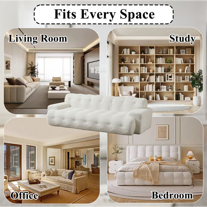 Cloud Series Minimalist Button Tufted Square Arm 3 Seater Sofa