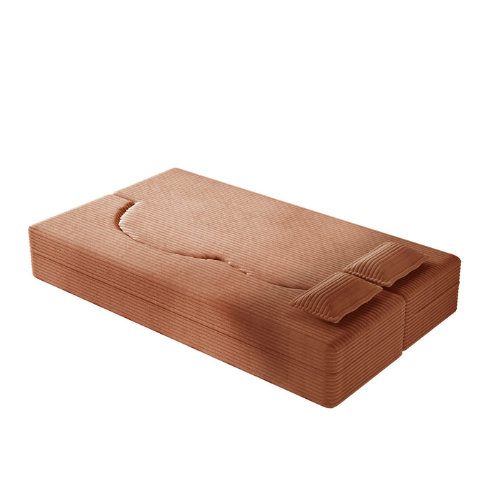 Modern Floor Sofa With 2 Pillows, Convertible Twin Size Folding Mattress For Living Room