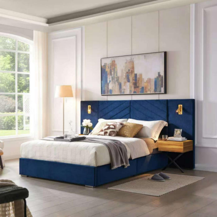 Upholstered Bed Frame With Vertical Channel Tufted Wingback Headboard