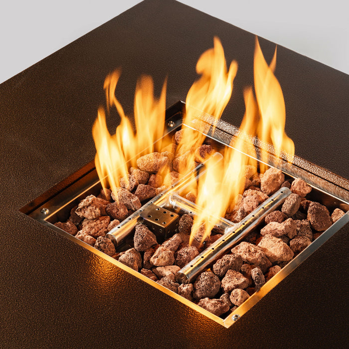 28" Propane Gas Fire Pit Table, 50000 Btu Square Steel Fire Pit For Outside Patio Deck Garden Courtyard - Brown