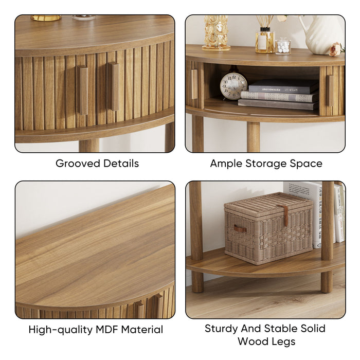 Half Moon Console Table For Living Room - Walnut