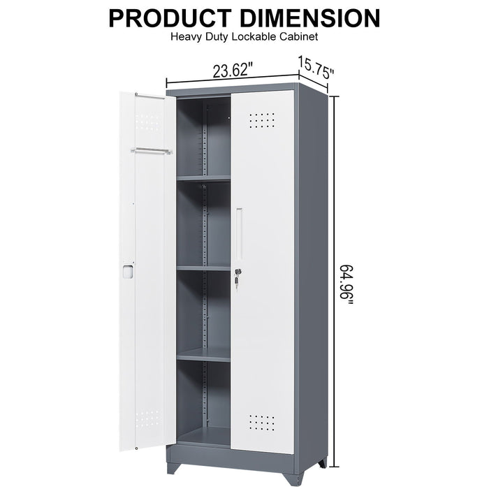 Lockers With Locking Doors, Adjustable Shelves, High Broom Tool Storage Cabinet