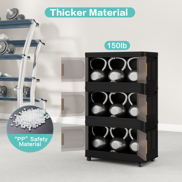 Folding Storage Cabinet With Magnetic Doors And Wheels