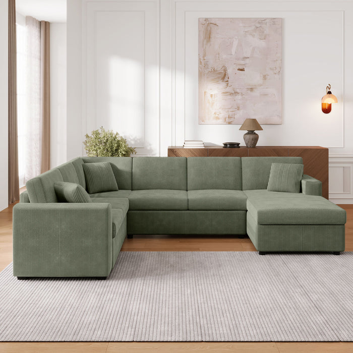 Oversized Sectional U-Shaped Sofa With Chaise Lounge And Three Soft Throw Pillows