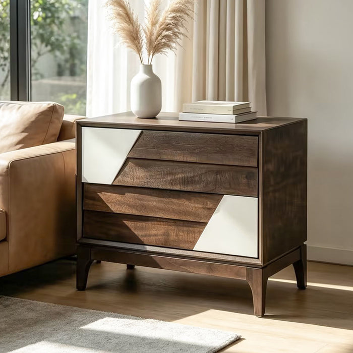 Japandi 2 Drawer Nightstand With Geometric Design