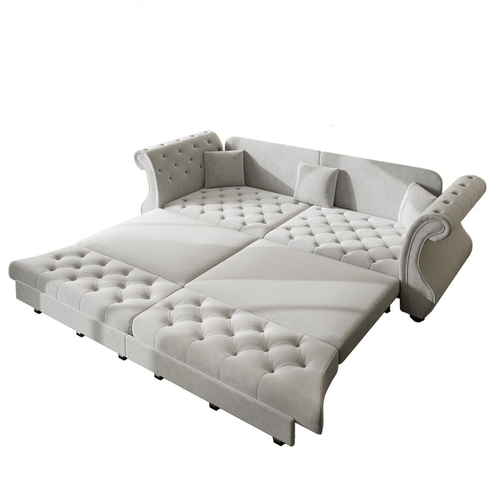 Oversized Chesterfield Pull Out Sofa Bed, Roll Arm Couch With Flower Tufting For Living Room