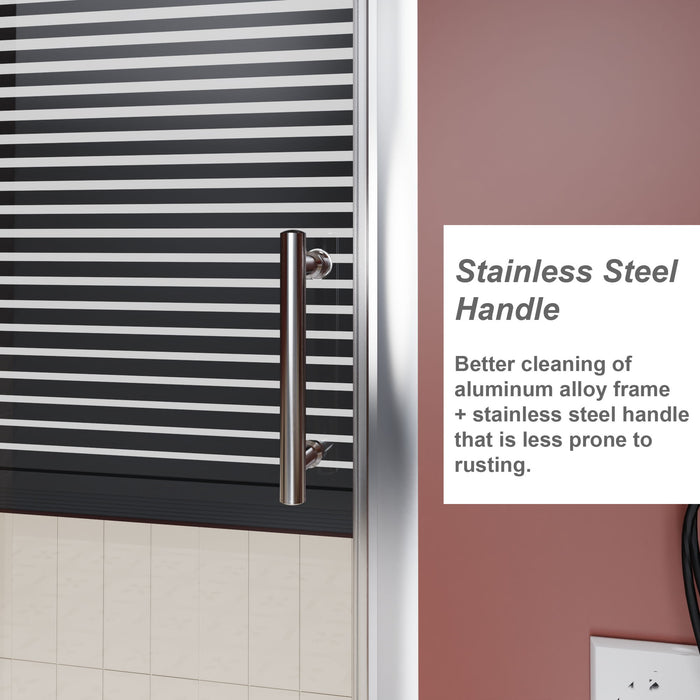 Single Sliding Shower Door For Bathtub With And Handle - Chrome
