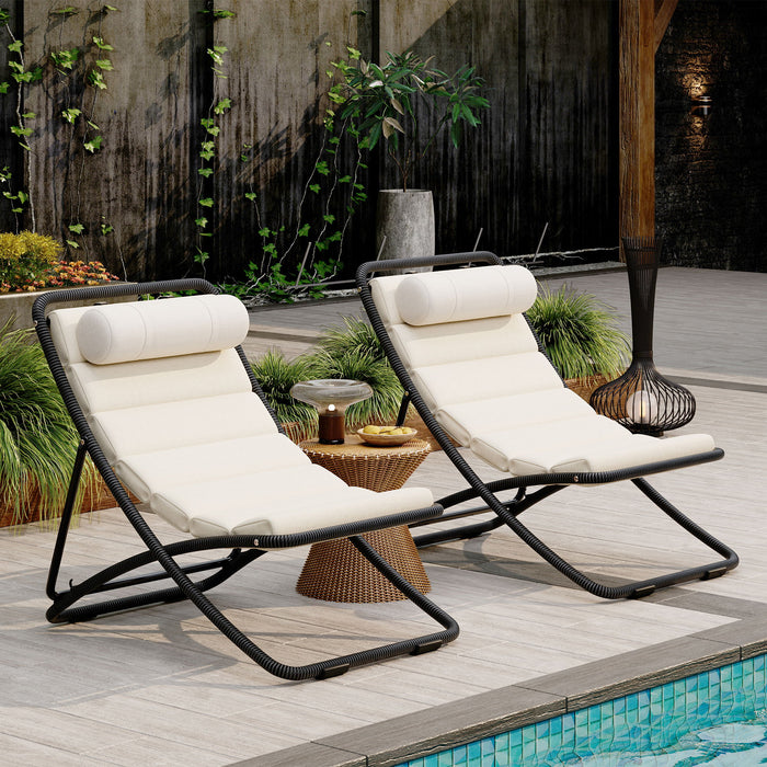 Outdoor Folding Chair With Adjustable Backrest (Set of 2)