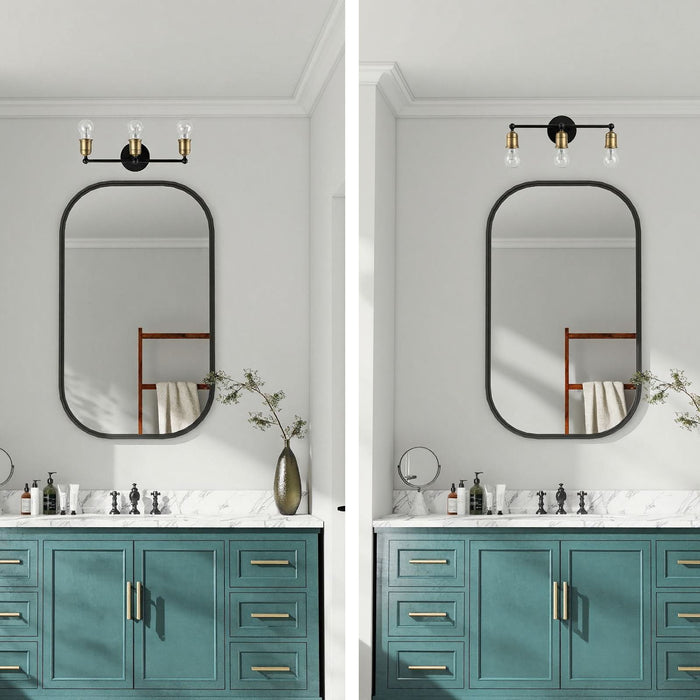 3 Light Wall Sconce, Vanity Light, No Bulbs Included - Black / Gold