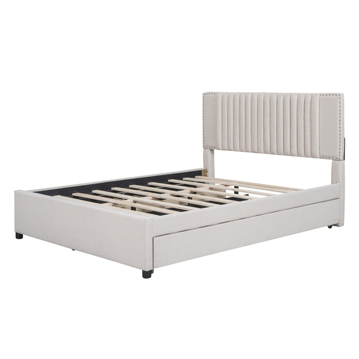 Upholstered Platform Bed With Drawers, Classic Headboard Design