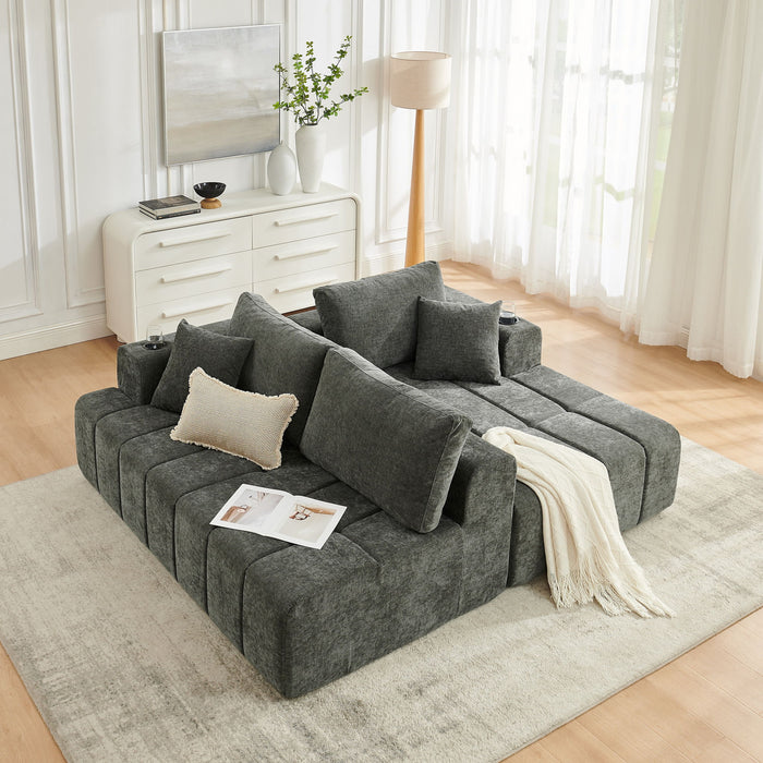 L - Shaped Sectional Sofa With Cup Holders & Side Pockets