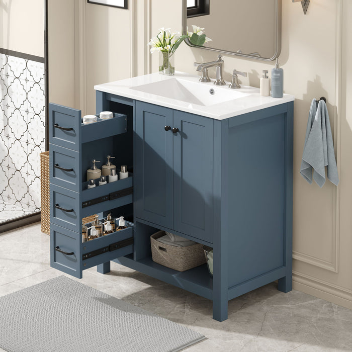 Bathroom Vanity With Sink Top, Bathroom Vanity Cabinet With 2 Doors And 2 Drawers, Open Shelf