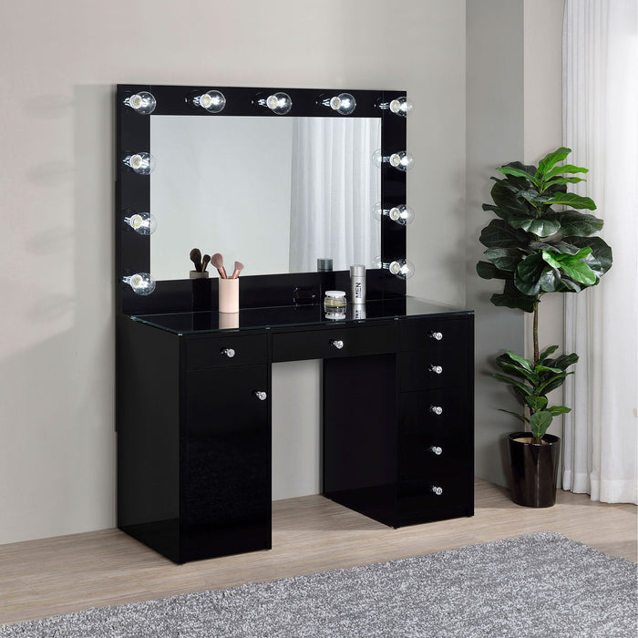 Fern - 7 Drawer Vanity Set With Mirror And Globe Lights