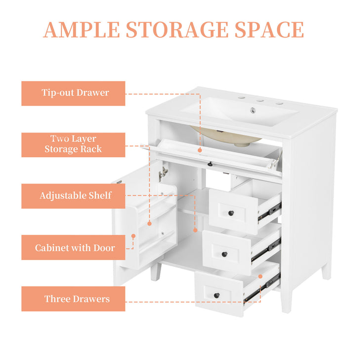 Bathroom Vanity With Sink, 3 Drawers And Adjustable Shelf