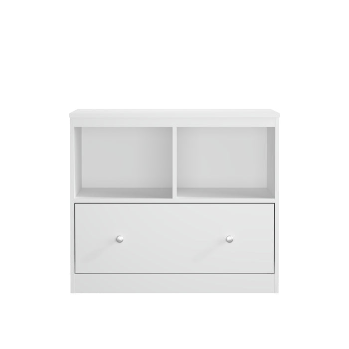 Toy Storage Organizer With Large Drawer And Low Bookshelf For Nursery & Playroom - White