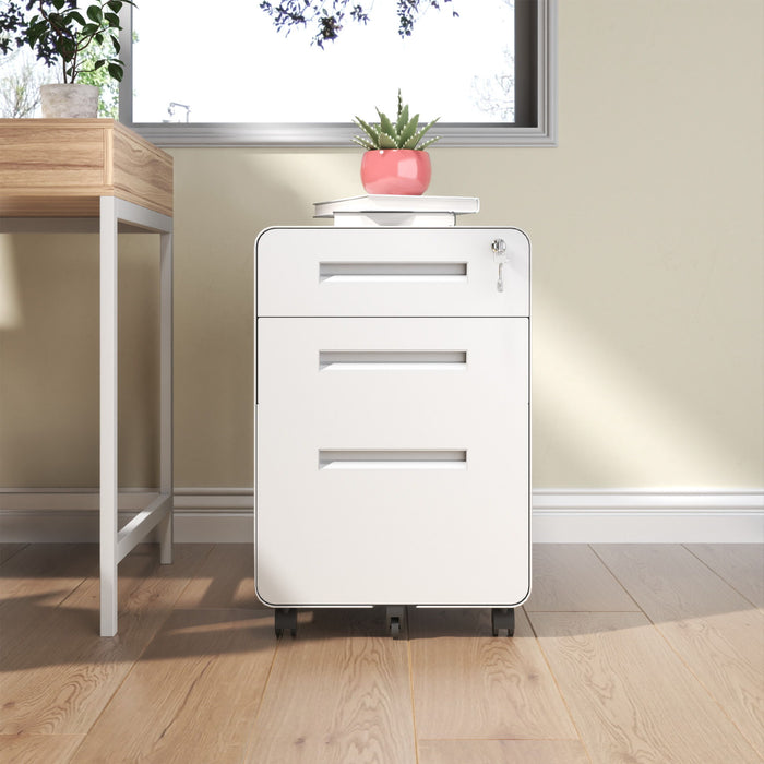 3-Drawer Mobile File Cabinet With Lock, On Casters, Holds A4/Letter Files