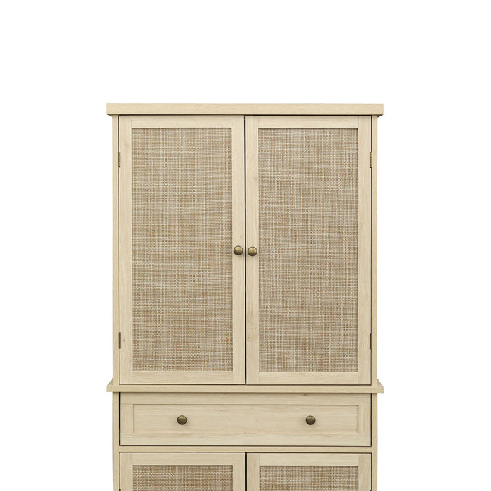 4 Door Storage Cabinet With 1 Drawer And 4 Adjustable Inner Shelves - Natural