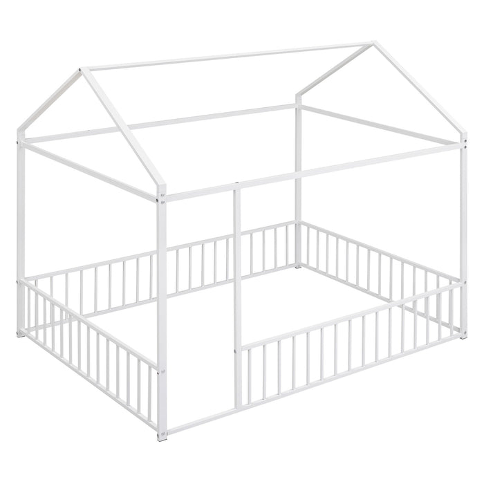 Metal Bed House Bed Frame With Fence