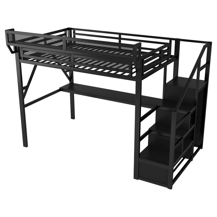 Loft Bed With Desk And Charging Station With Stairs And Light