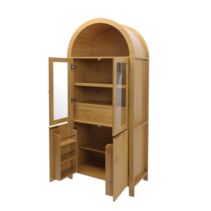 Fluted Tall Arched Pantry Cabinet With Adjustable Shelves